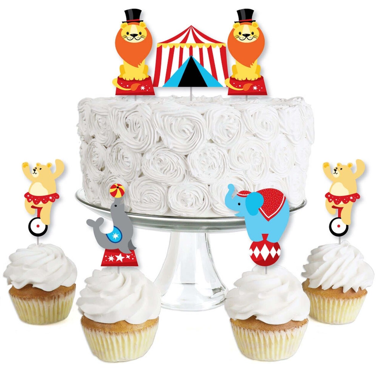 Big Dot of Happiness Carnival - Step Right Up Circus - Dessert Cupcake Toppers - Carnival Themed Party Clear Treat Picks - Set of 24